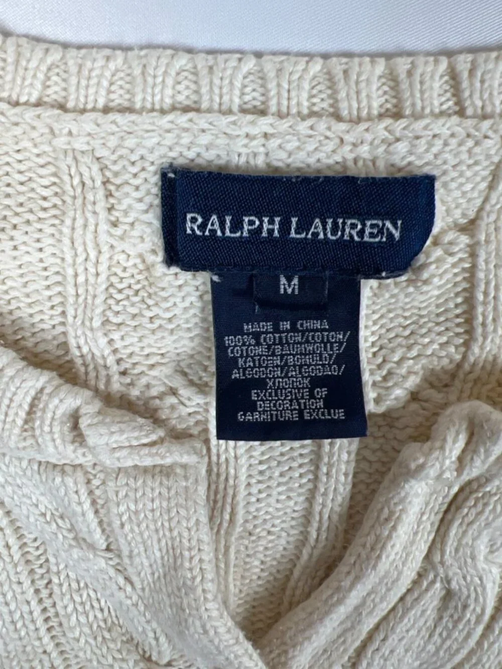 Ralph Lauren Women M Cream Cable Knit V-Neck Button Cardigan Sweater - Picture 3 of 9